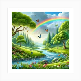 Rainbow In The Forest 2 Art Print