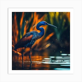 Blue Bird set against Copper Coloured Waterside Plants Art Print