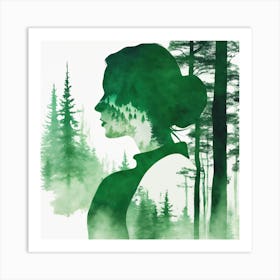 Silhouette Of A Woman In The Forest Art Print