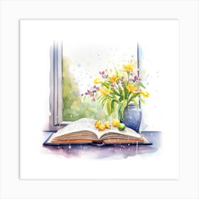 Watercolor Book And Flowers Art Print