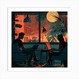 Illustration Of A Couple At Work 2 Art Print