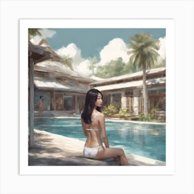 A beautiful young asian woman is wearing bikini beside swimming pool Art Print