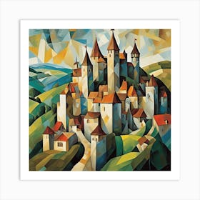 Medieval Landscape Cubism Style Art Print