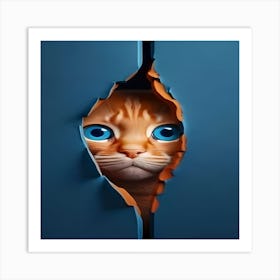 Cat Peeking Out Of A Door Art Print