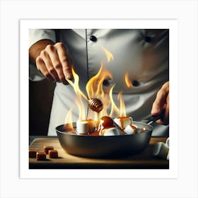 Chef Cooking Marshmallows In A Pan Art Print