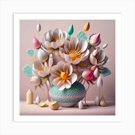 3d Flowers In A Vase 1 Art Print