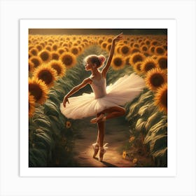 Ballerina In Sunflower Field Art Print