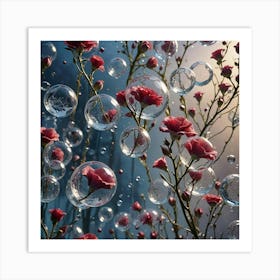 Red Lisianthus In Bubbles Art Print