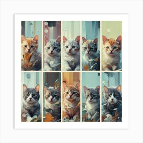 Cats In A Row 1 Art Print