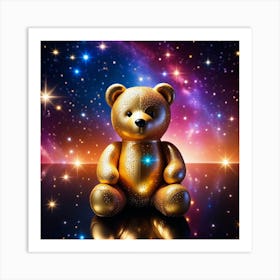 Golden Teddy Bear In Space Art Print