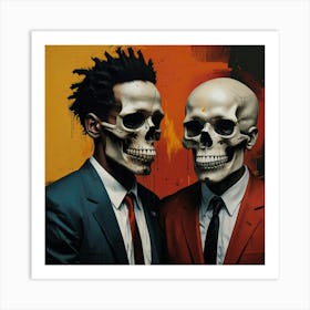 Urban Haunt Halloween Skulls In Basquiat's Embrace Art 2 Art Print