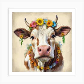 Cow With Flowers 3 Art Print