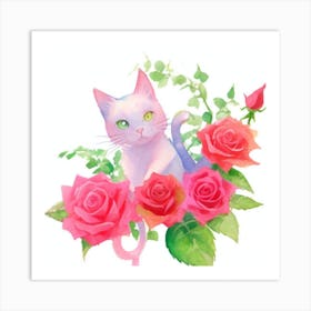 Cat With Roses6 Art Print