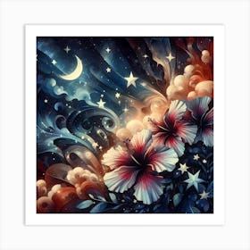 Flowers In The Night Sky Art Print