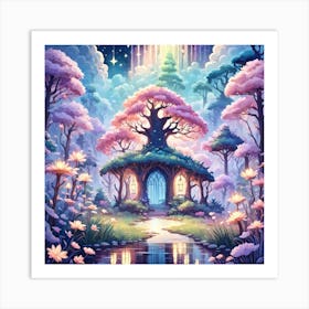 A Fantasy Forest With Twinkling Stars In Pastel Tone Square Composition 238 Art Print