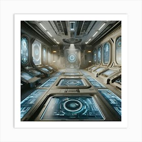 Impressive 3d Digital Art Showcasing Realistic Room Interiors Of Futuristic Spaceships With Photorealistic Textures, Shaders, And Lighting Poised At An Interesting Angle To Highlight Intricate Panels And Displays 2 Art Print