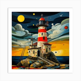 Lighthouse At Night 3 Art Print