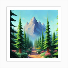 Path To The Mountains trees pines forest 1 Art Print