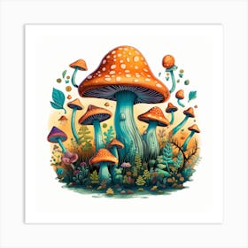 Mushrooms In The Forest 36 Art Print