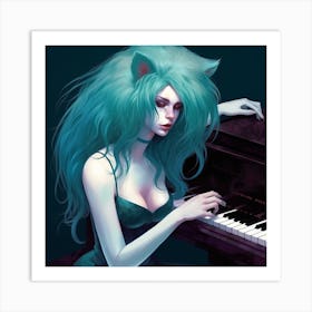 Cat Girl At The Piano Art Print