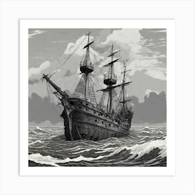 Ship In Rough Seas Art Print