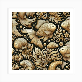 Fish, gold color 2 Art Print