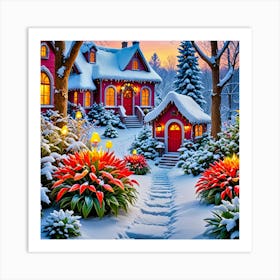 Christmas House In The Snow Art Print