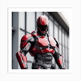 A Futuristic Warrior Stands Tall, His Gleaming Suit And Red Visor Commanding Attention Art Print