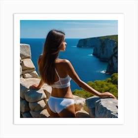 Beautiful Woman In White Bikinis Art Print