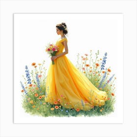 Elegant Empress With Watercolor Vibrant Meadow 1 Art Print