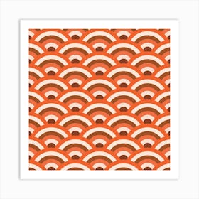 Geometric Japanese Waves in Orange and Brown  Art Print