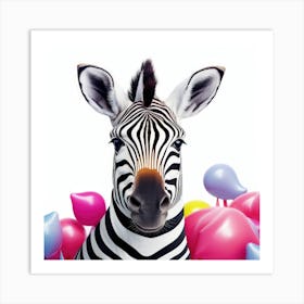 Zebra With Balloons 3 Art Print