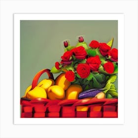 Basket Of Fruits And Vegetables Art Print