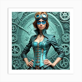 Steampunk Party Girl Cubism Style Art Print