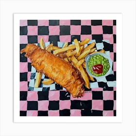 Fish & Chips Pink Checkerboard 2 Art Print