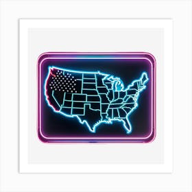 Usa Map Neon Sign Art Print