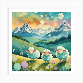 Three Sheep In The Mountains Art Print