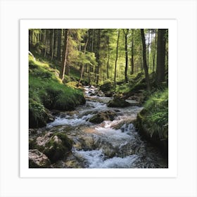 River Stream In The Forest Art Print