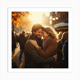 Couple Hugging In The City Poster