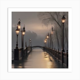 Bridge At Dusk Landscape Art Print