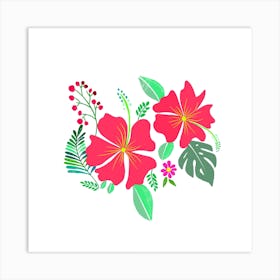 Bright Hibiscus Patterns Art Print