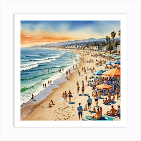 California Beach - watercolor 1 Art Print