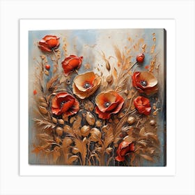 Pattern with Wheat and poppies flowers 1 Art Print