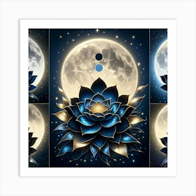 Lotus Flower With Moon Art Print