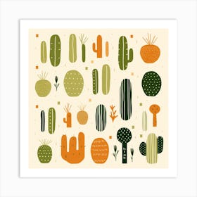 Rizwanakhan Simple Abstract Cactus Non Uniform Shapes Petrol 24 Art Print