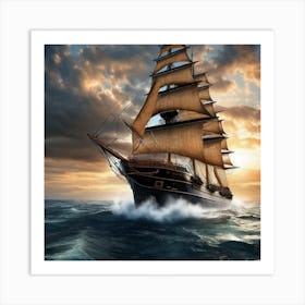 Sailing Ship At Sunset 3 Art Print