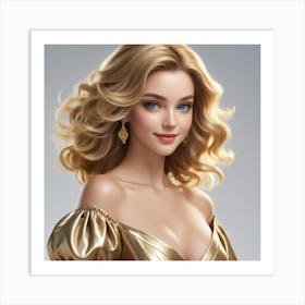 Beautiful Blonde Woman In Gold Dress Art Print