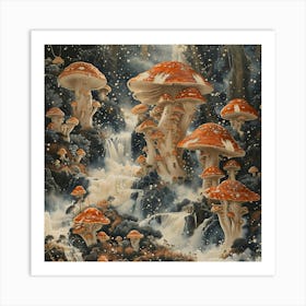 Mushrooms In The Forest, Impressionism And Surrealism Art Print
