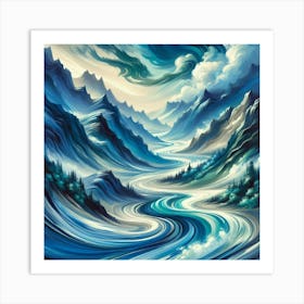 Blue River In The Mountains Art Print