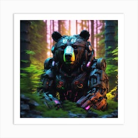 Robot Bear In The Forest Art Print